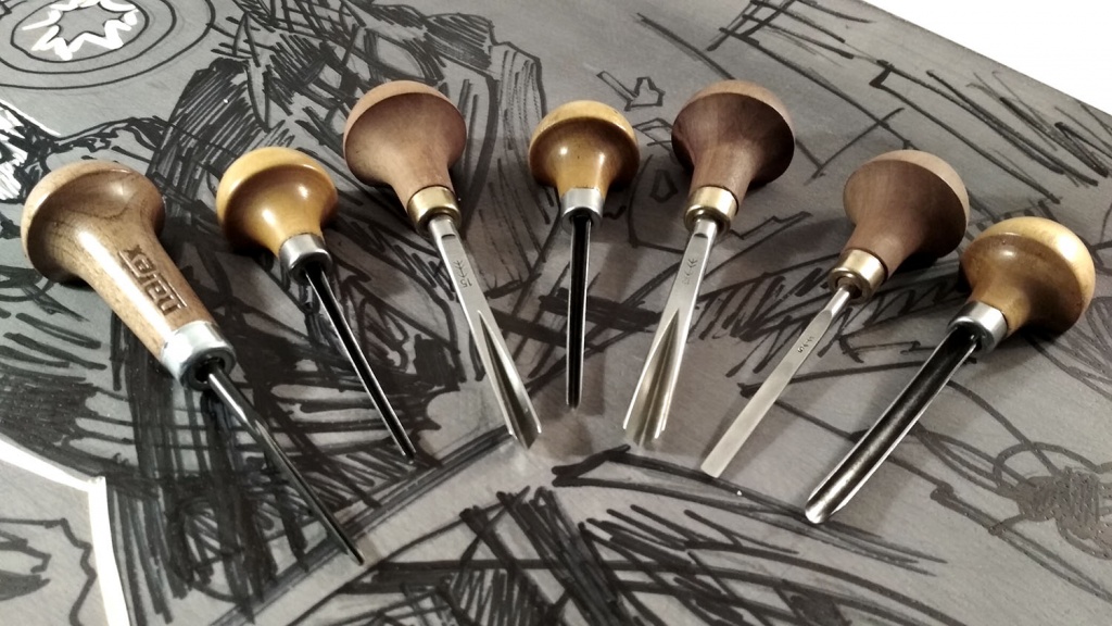 Штихели для линогравюры произведённые в СССР, Чехии, Швейцарии.